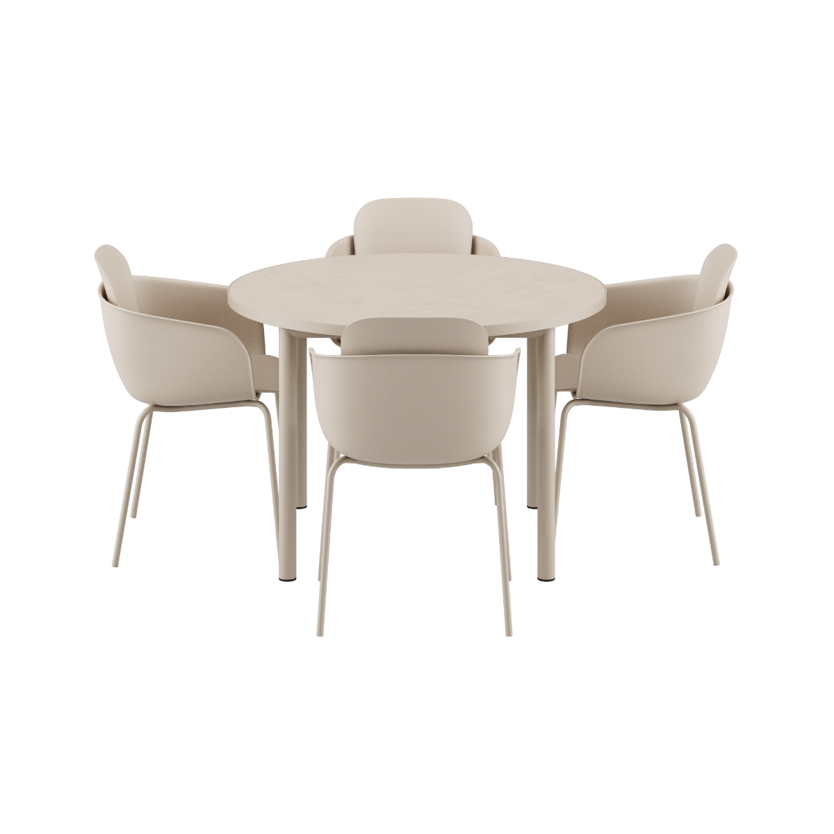 Udendørs Kirra spisebord Ø110 med keramisk bordplade og 4 taupe Patio Chair no. One S2 stole