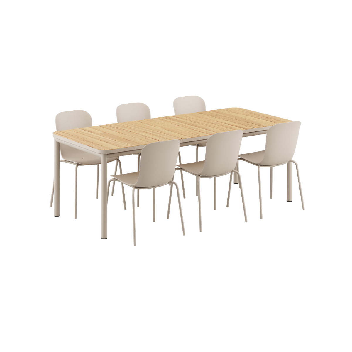 Udendørs Kirra spisebord 210x90 cm i taupe med 6 Patio Chair no. One S1 stole i taupe