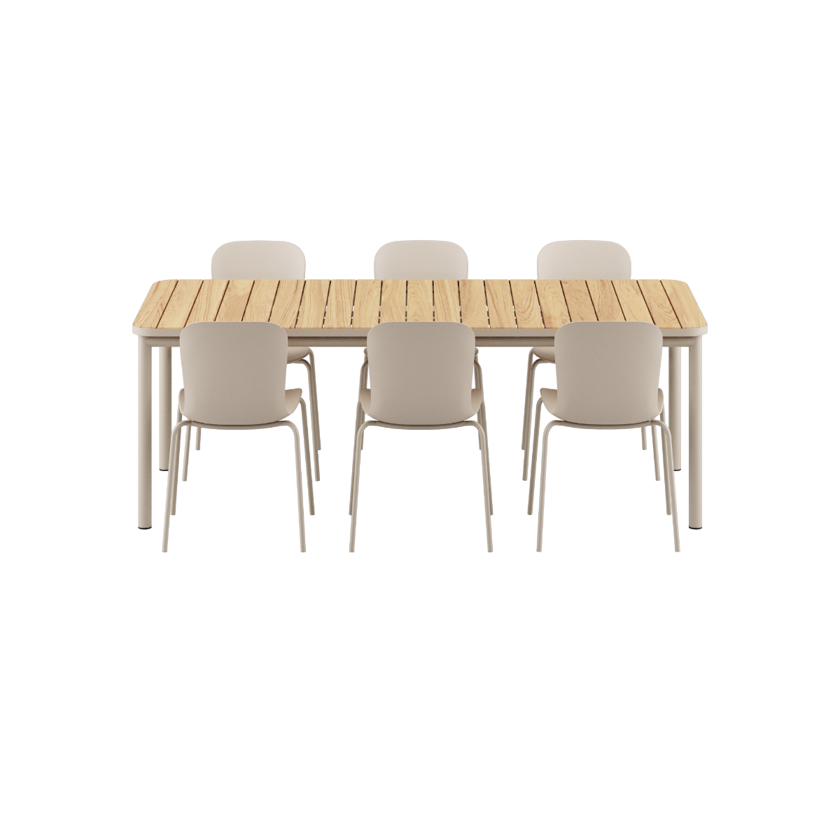Udendørs Kirra spisebord i taupe med 6 Patio Chair no. One S2 stole i matchende farve.