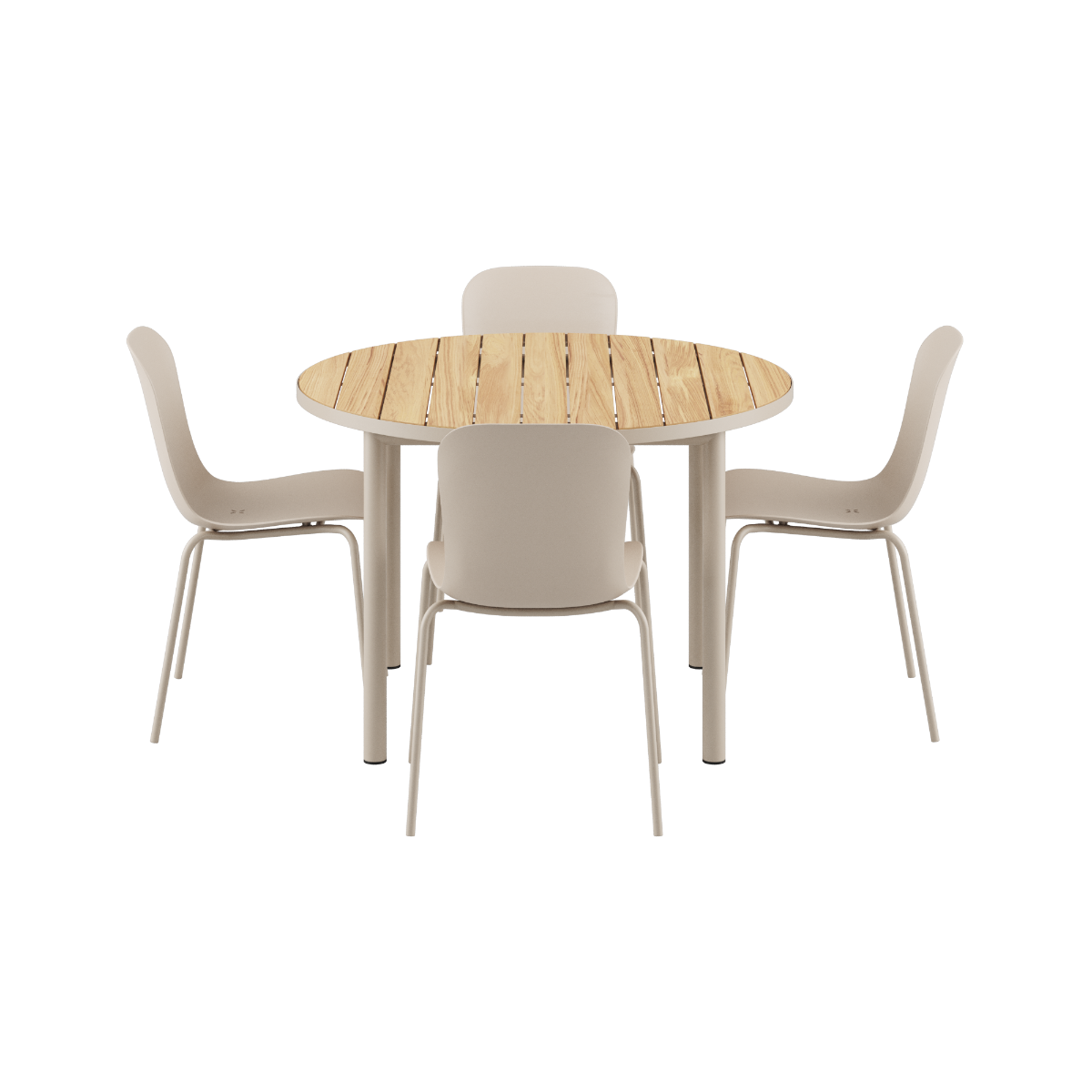 Udendørs Kirra spisebord taupe med keramisk bordplade og 4 Patio Chair no. One S2 stole i taupe
