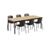 Udendørs Kirra Dining Table 210x90 med teakbordplade og 6 sorte Patio Chair no. One S1 stole