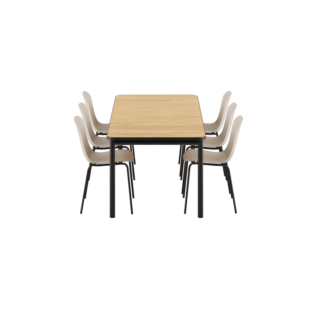 Kirra udendørs spisebord i sort med 6 Patio Chair no. One S2 stole i oliven og sort.
