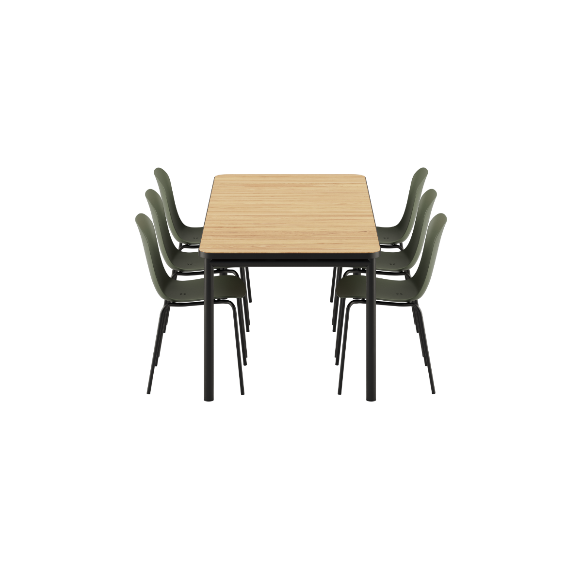 Udendørs Kirra Dining Table 210x90 med teakbordplade og 6 Patio Chair no. One S2 stole i olive og noir