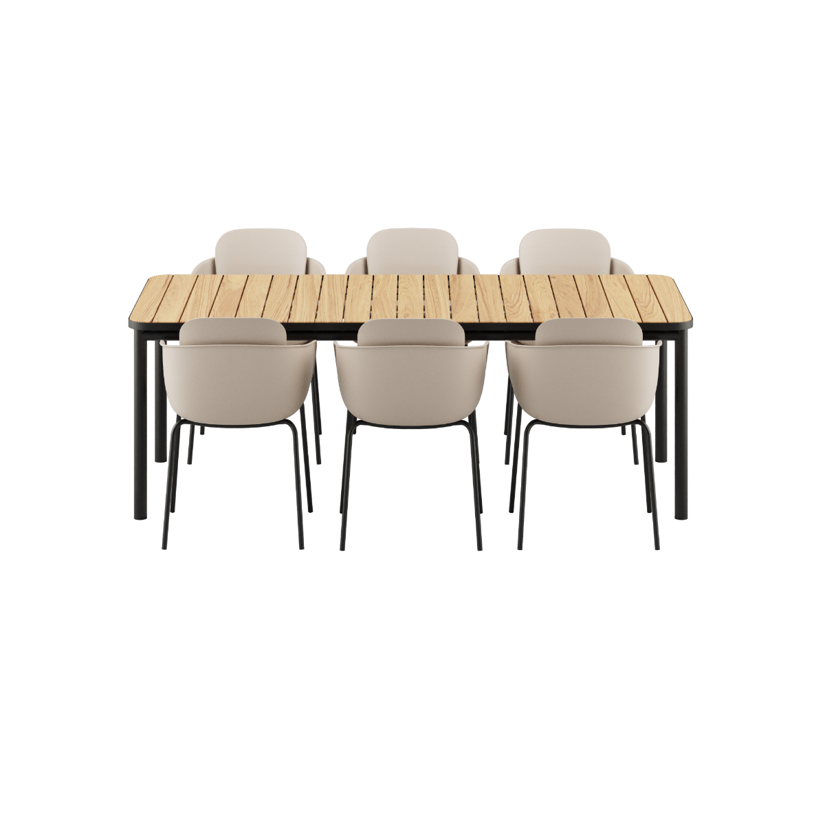 Udendørs Kirra Dining Table i sort med 6 Patio Chair no. One S2 stole i oliven og sort