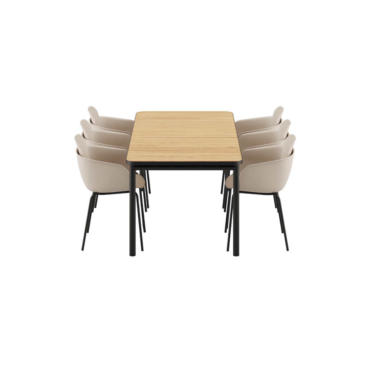 Udendørs Kirra Dining Table 210x90 med teakbordplade og 6 Olive/Noir Patio Chair no. One S2 stole