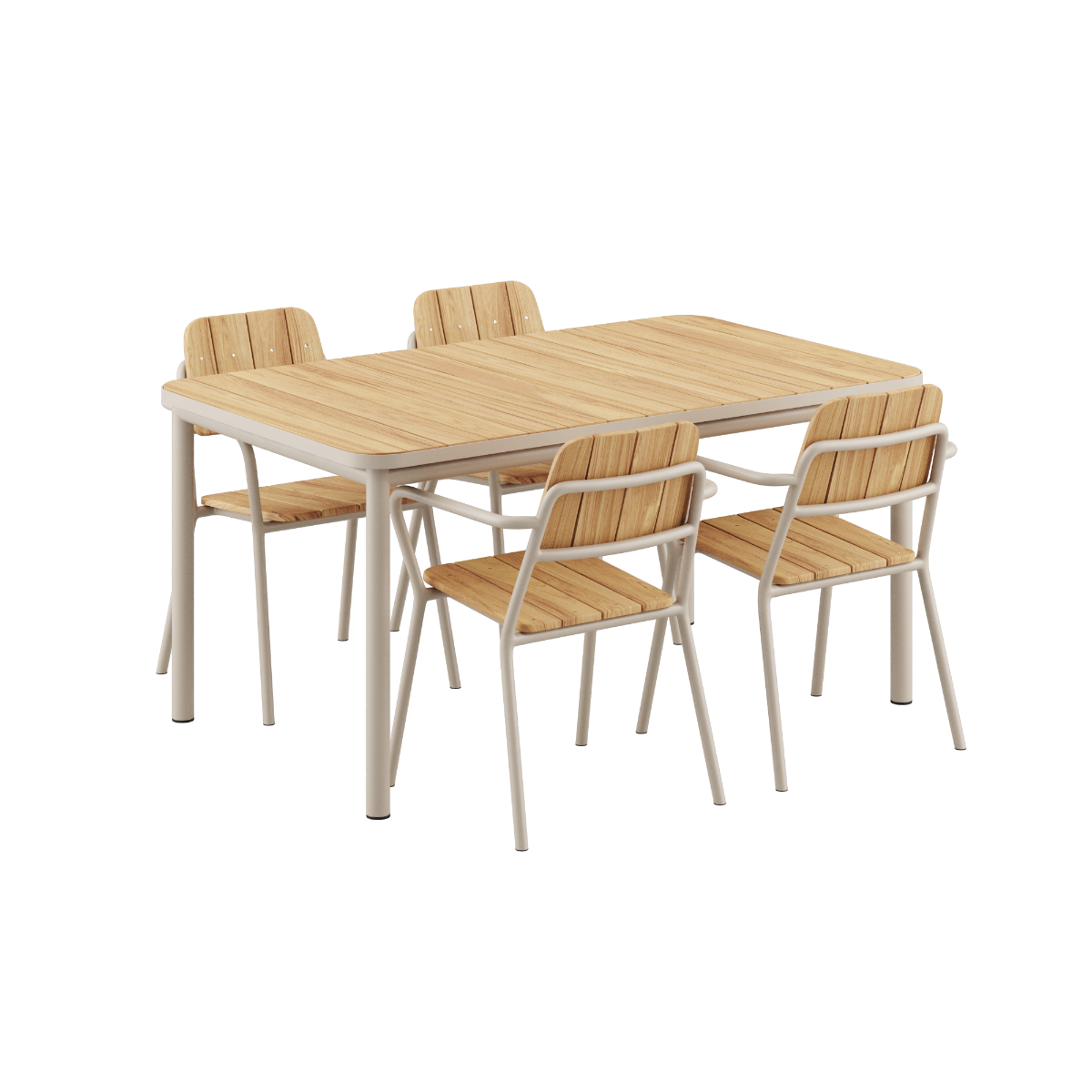 Udendørs Kirra Dining Table 150x90 med taupe Patio Chair no. One S2 stole i matchende farve