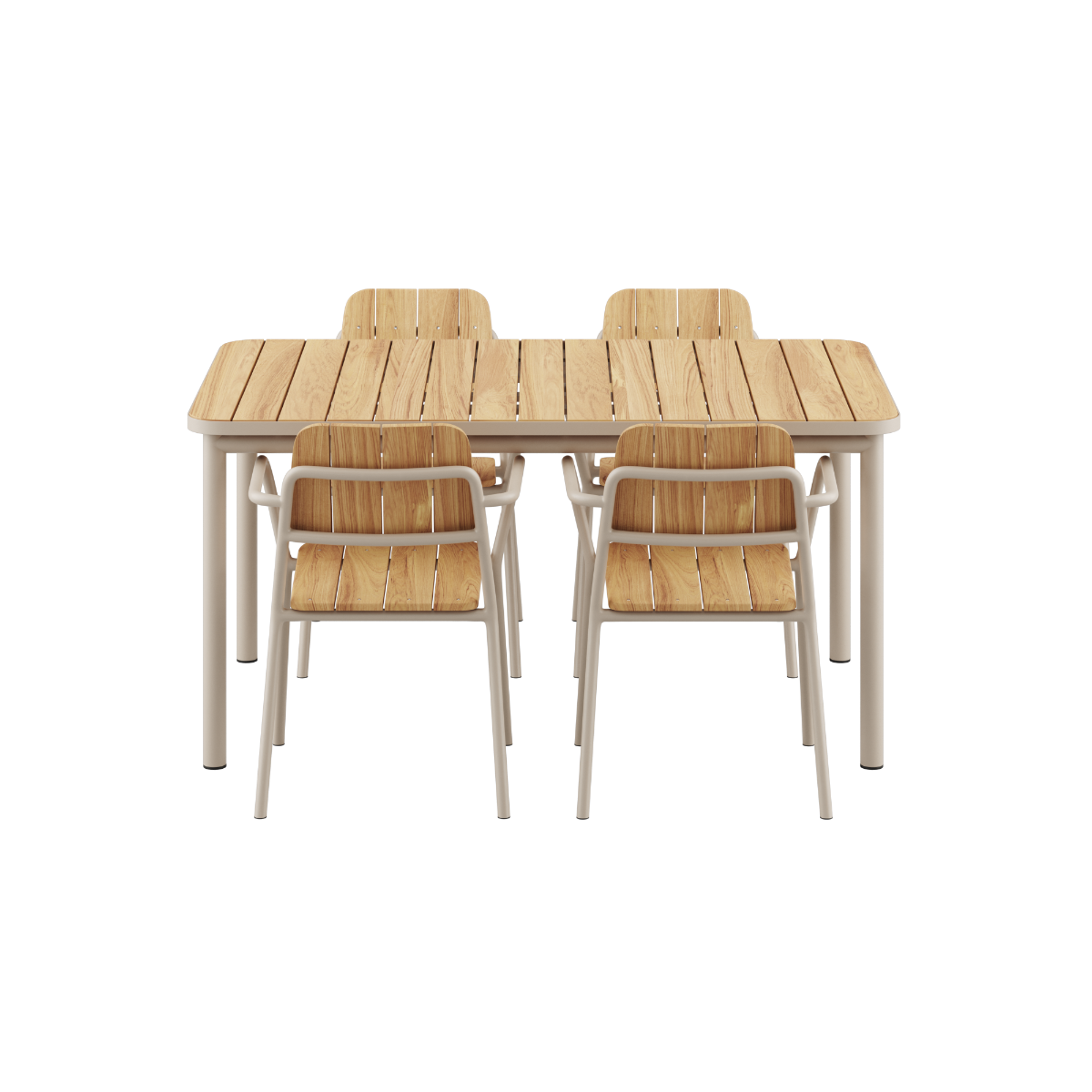 Udendørs Kirra Dining Table 150x90 med taupe Patio Chair no. One S2 stole i matchende farve