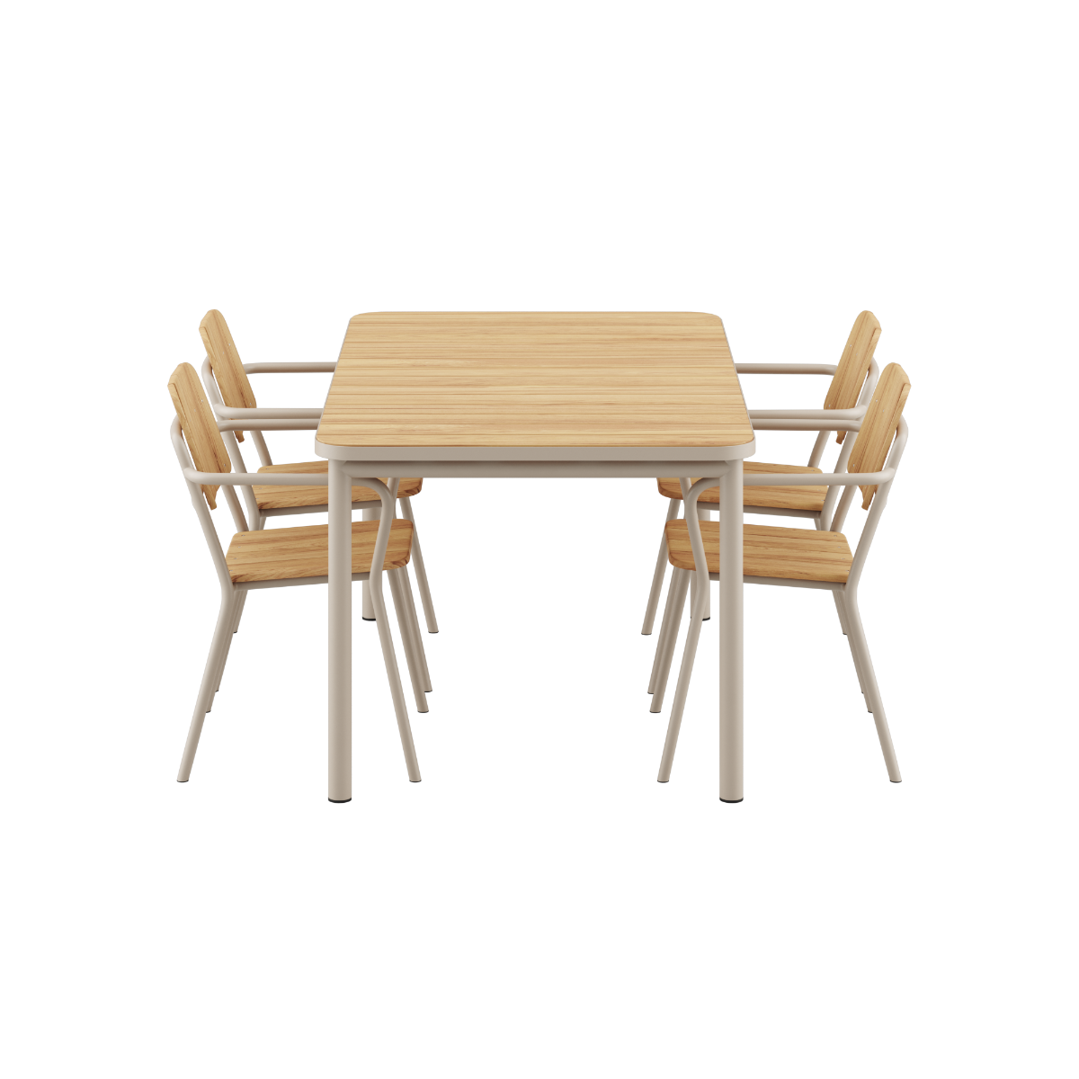 Udendørs Kirra Dining Table 150x90 med taupe Patio Chair no. One S2 stole i matchende farve