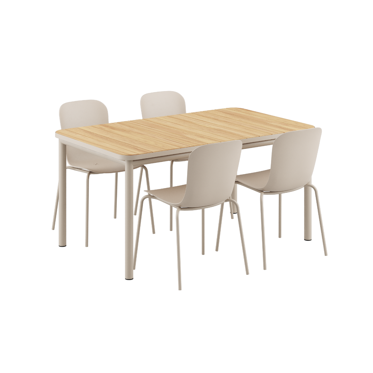 Udendørs Kirra spisebord 150x90 cm med taupe Patio Chair no. One S2 stole i matchende farve.