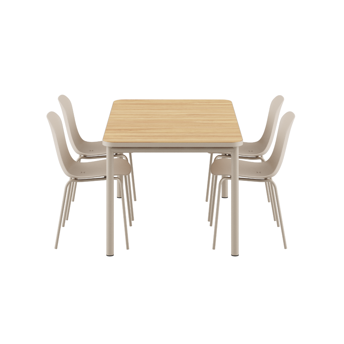 Udendørs spisebord Kirra 150x90 med taupe Patio Chair no. One S2 stole i taupe farve.