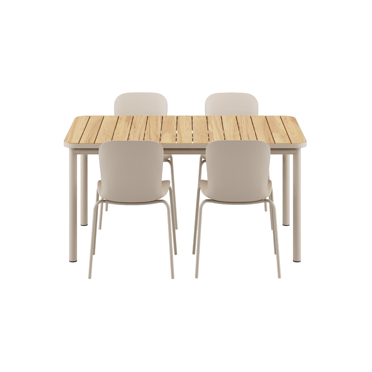 Udendørs Kirra Dining Table 150x90 med taupe Patio Chair no. One S2 stole i taupe farve