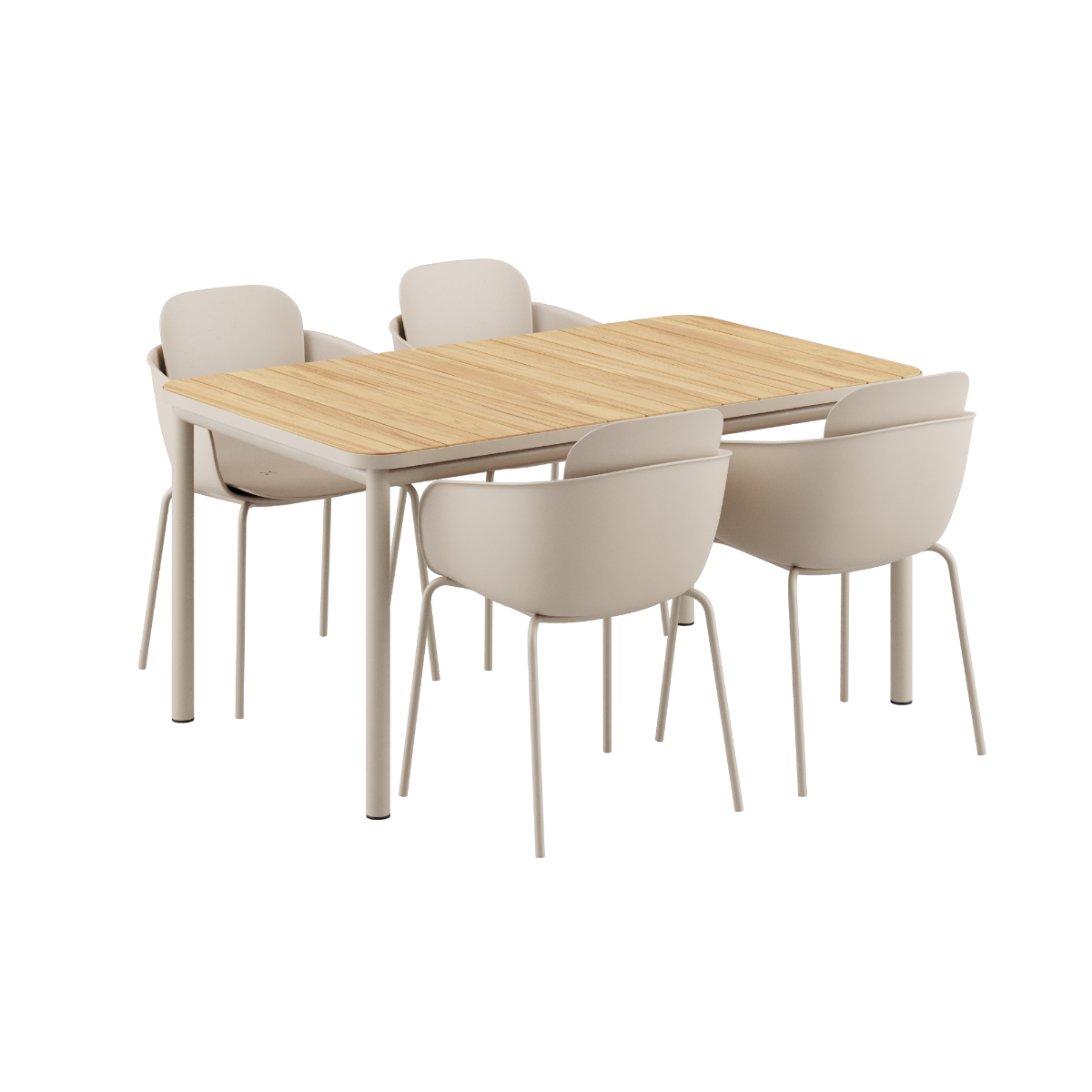 Udendørs Kirra Dining Table 150x90 med taupe Patio Chair no. One S2 stole i samme farve