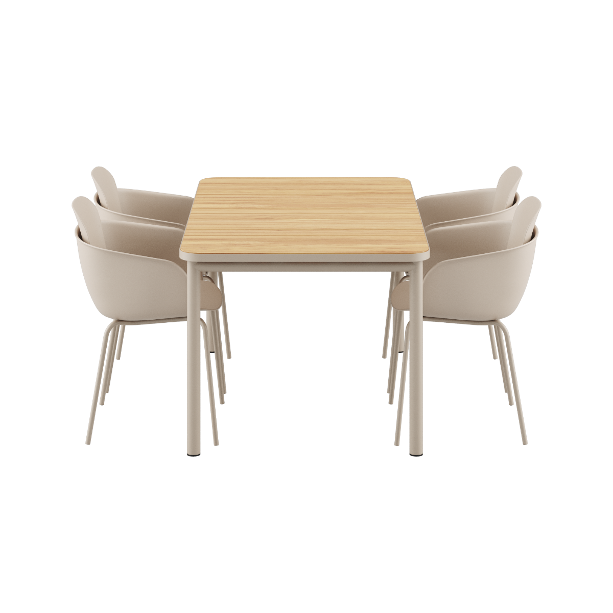 Udendørs Kirra Dining Table 150x90 med taupe Patio Chair no. One S2 stole i samme farve