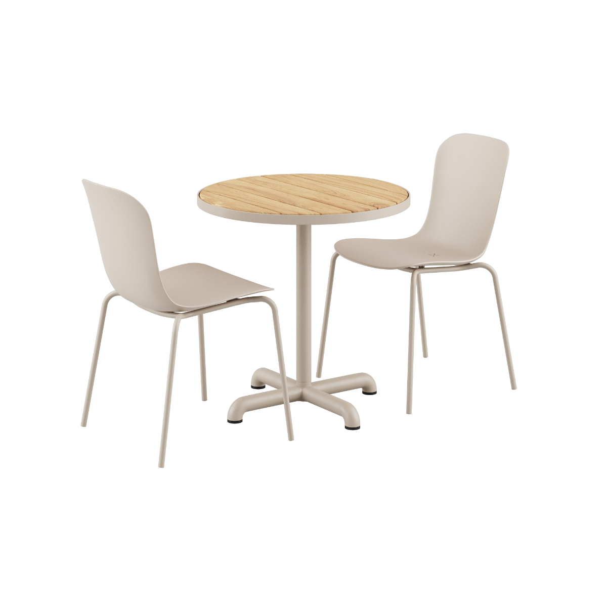 Kirra Café Table taupe med 2 Patio Chair no. One S1 stole i taupe, udendørs spisebordssæt
