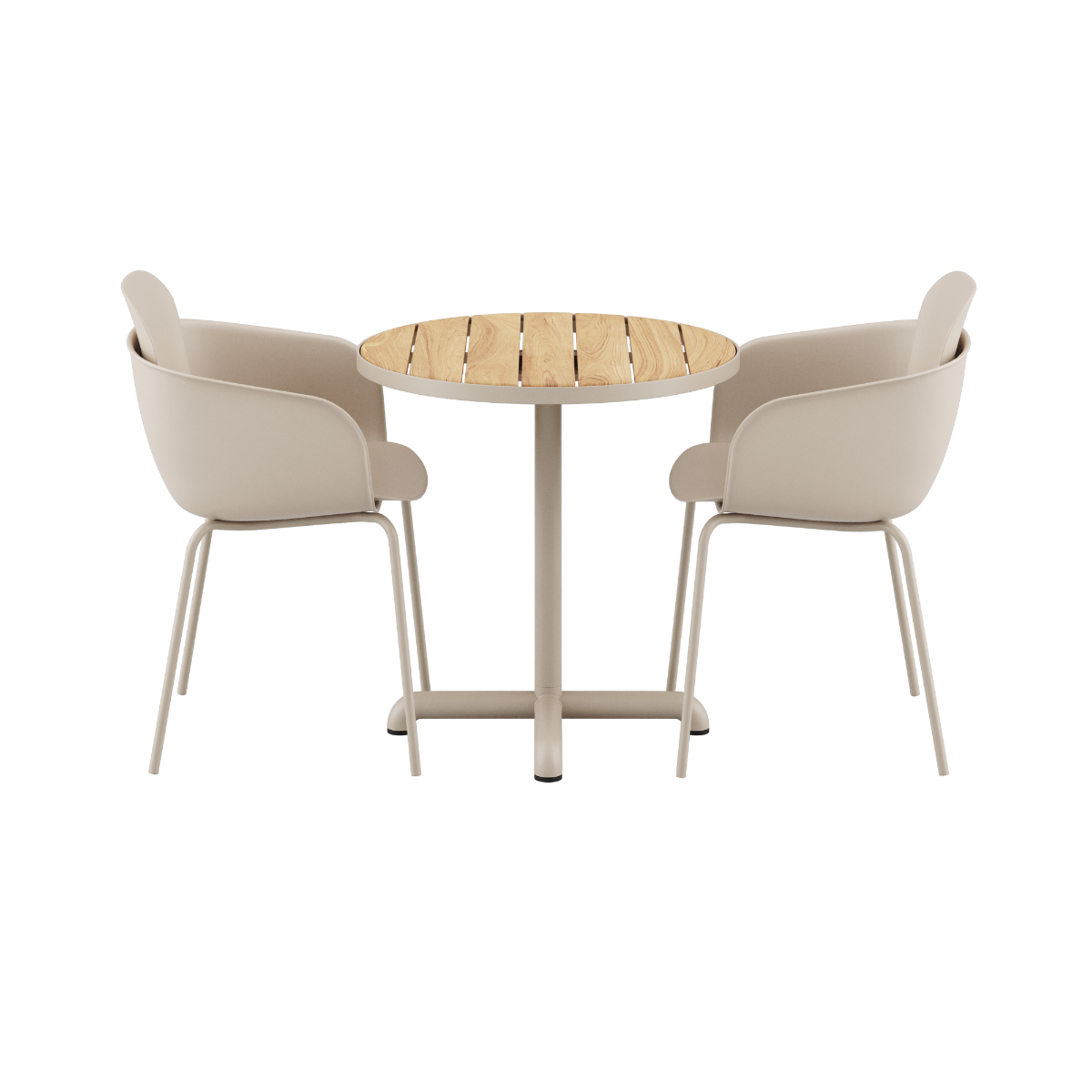 Kirra Café Table taupe med to Patio Chair no. One S2 stole i taupe farve, udendørs spisebordssæt