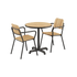 Kirra Café Table og 2 Kirra Patio Chairs i sort pulverlakeret aluminium og ubehandlet teak til udendørs brug.