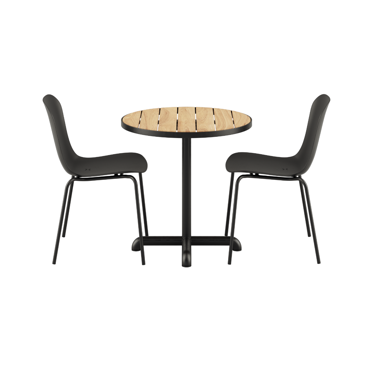 Kirra Café Table Noir med 2 Patio Chair no. One S2 i olive og noir, udendørs spisebordssæt.