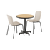 Udendørs Kirra cafébord i sort med to Patio Chair no. One stole i taupe og sort.