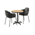 Rundt Kirra Cafébord i teak og aluminium med to sorte Patio Chair no. One S2 stole.