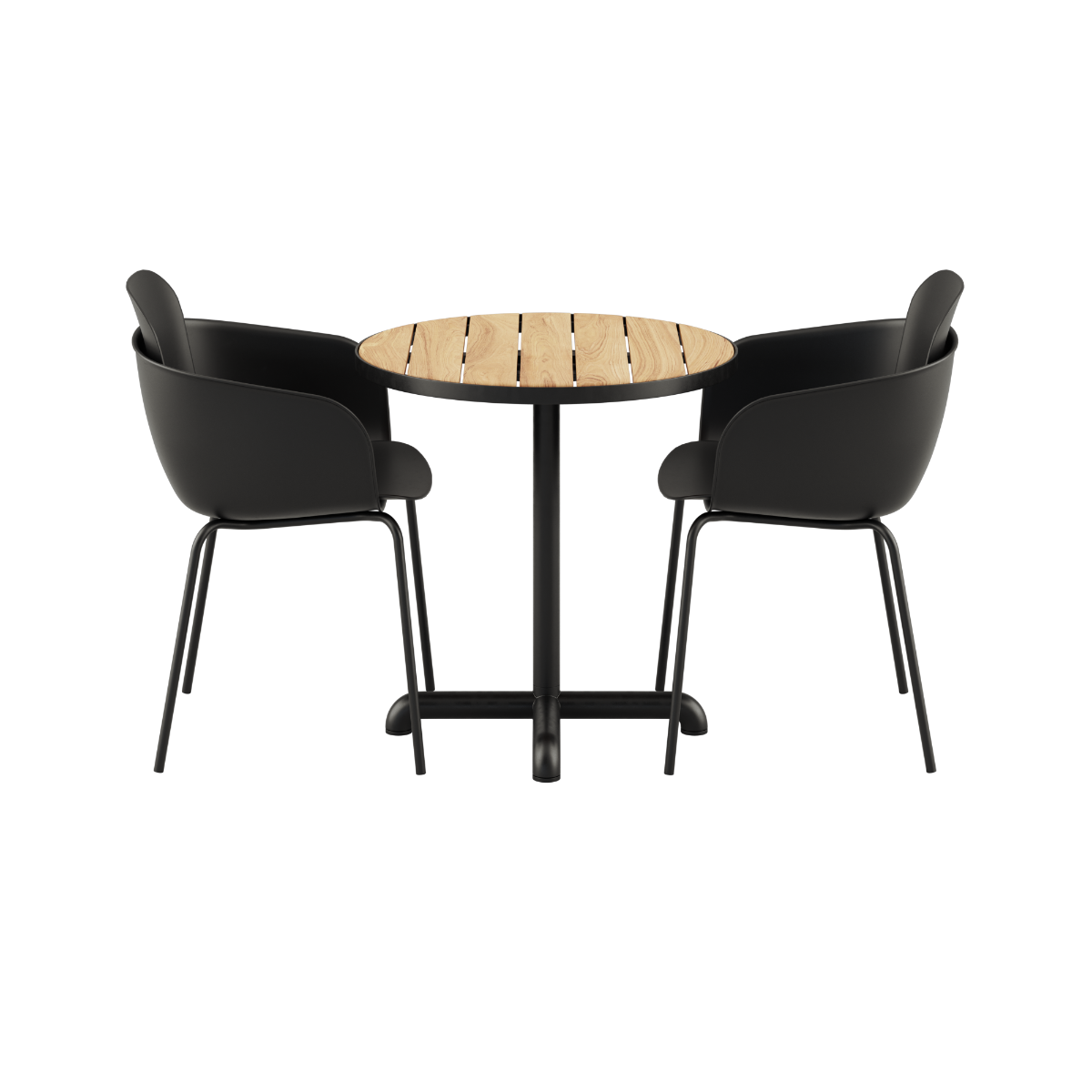 Udendørs Kirra Café bord i teak og aluminium med to Patio Chair no. One S2 stole i oliven og sort