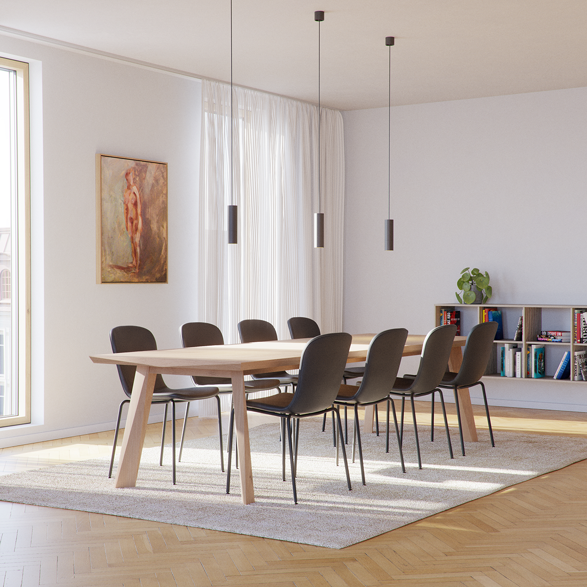 Chair no. One S1 spisebordsstol i Terra Black med polstret skal og sort stel i genanvendt stål.