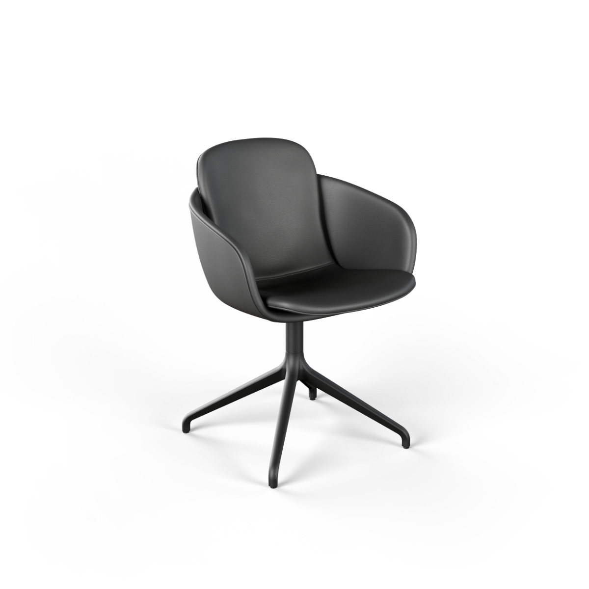 Chair no. One S2 Terra Black indoor dining chair with black swivel base and leather upholstery.