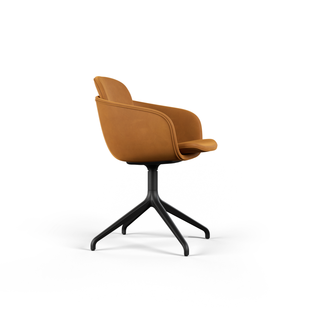 Chair no. One S2 Terra Safari swivel chair with double shell design and leather upholstery.