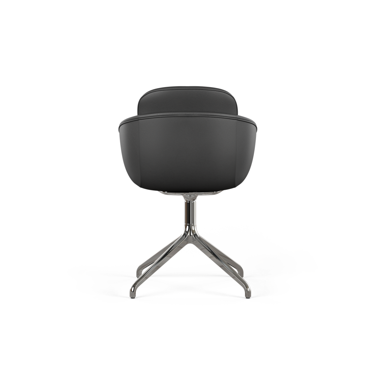 Chair no. One S2 Terra Black polstret læderstol med poleret aluminium swivel-fod til indendørs brug.