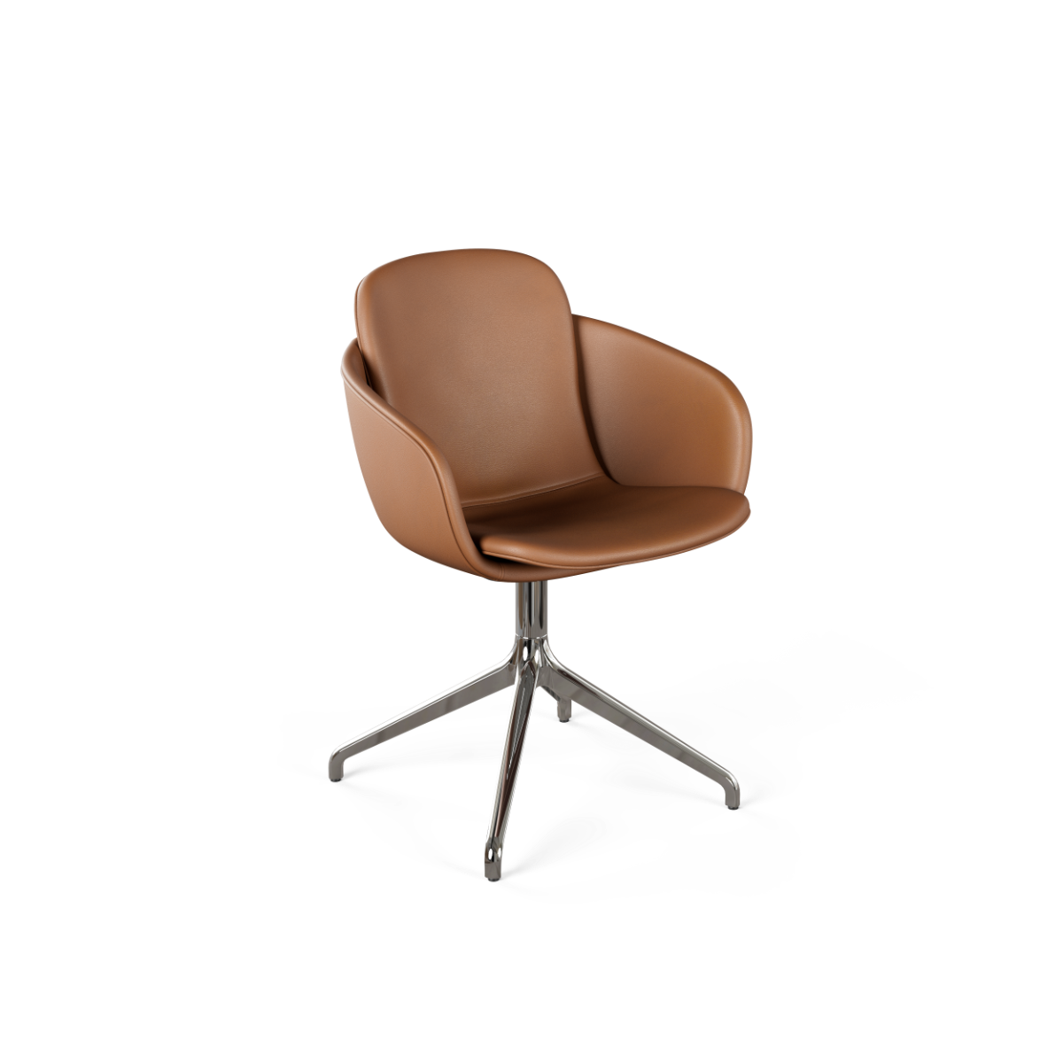 Chair no. One S2 Terra Safari polstret læderstol med poleret aluminiums swivel-fod uden returdrejning.