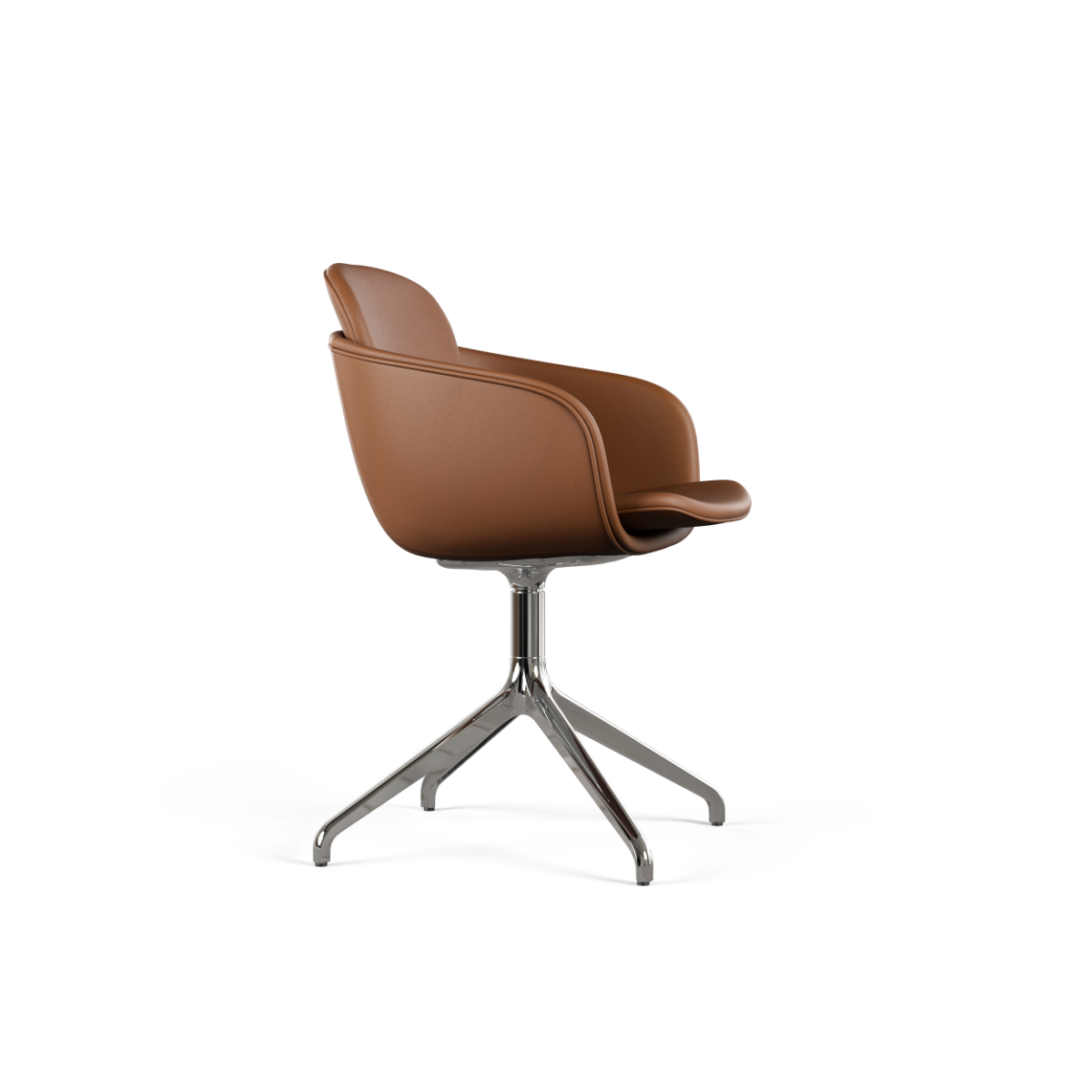 Chair no. One S2 polstret i sort læder med poleret aluminium swivel-fod til indendørs brug.
