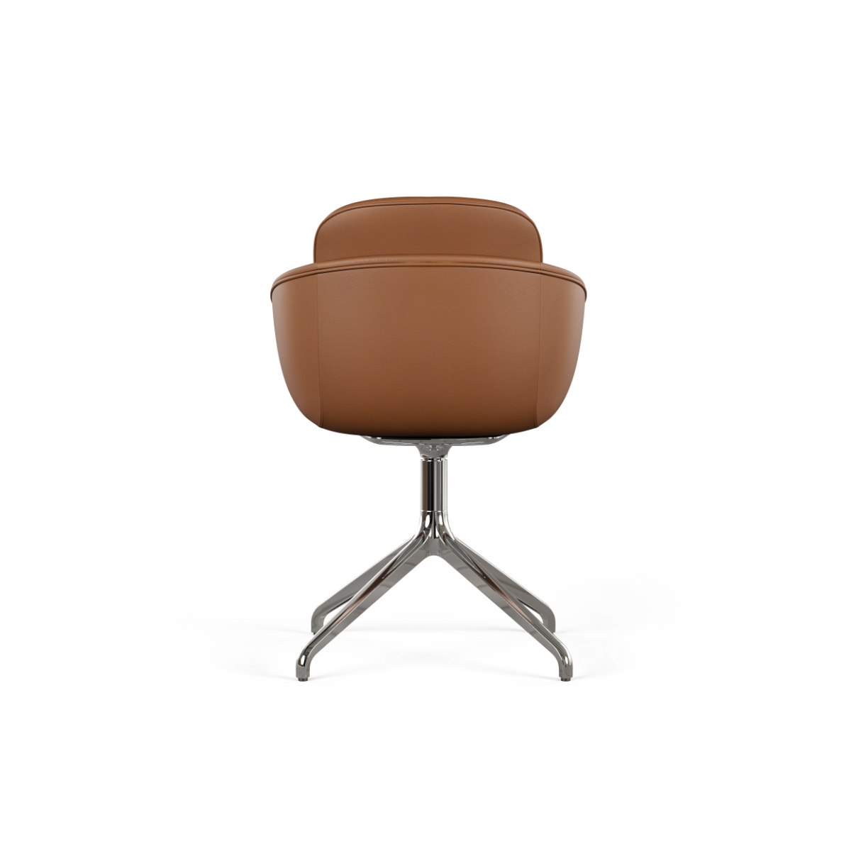 Chair no. One S2 polstret i sort læder med poleret aluminium swivel-fod til indendørs brug.