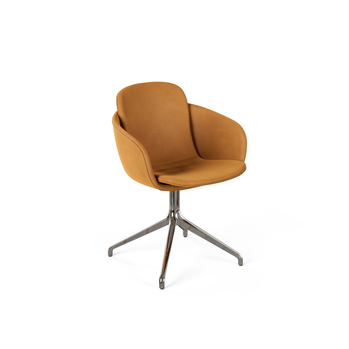 Chair no. One S2 polstret læderstol i Luna Sandstone med poleret swivel-fod uden returdrejning.