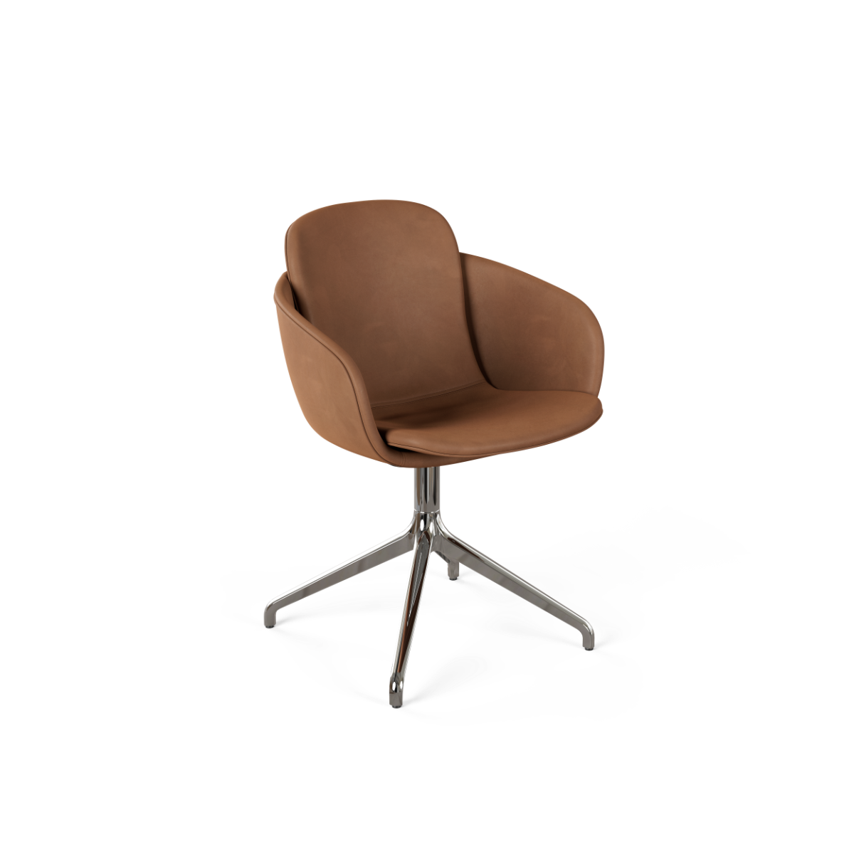 Chair no. One S2 Luna Walnut polstret læderstol med poleret aluminium swivel-fod og returdrejfunktion