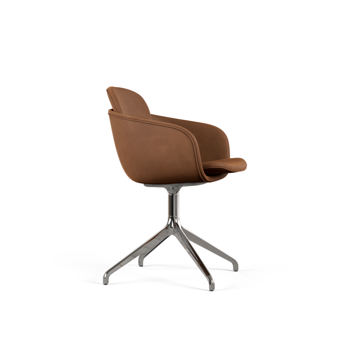 Chair no. One S2 polstret spisebordsstol i Luna Sandstone læder med poleret swivel-fod i aluminium.