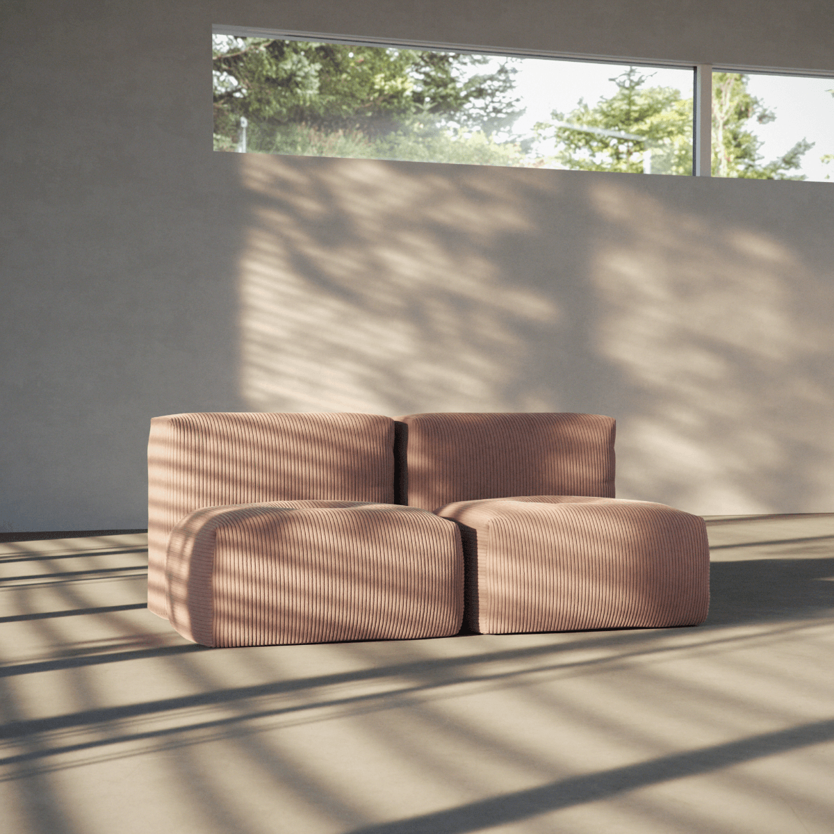 Soft Sofa Indoor 2-personers sofa i olivengrønt corduroy stof med blødt, modulært design.