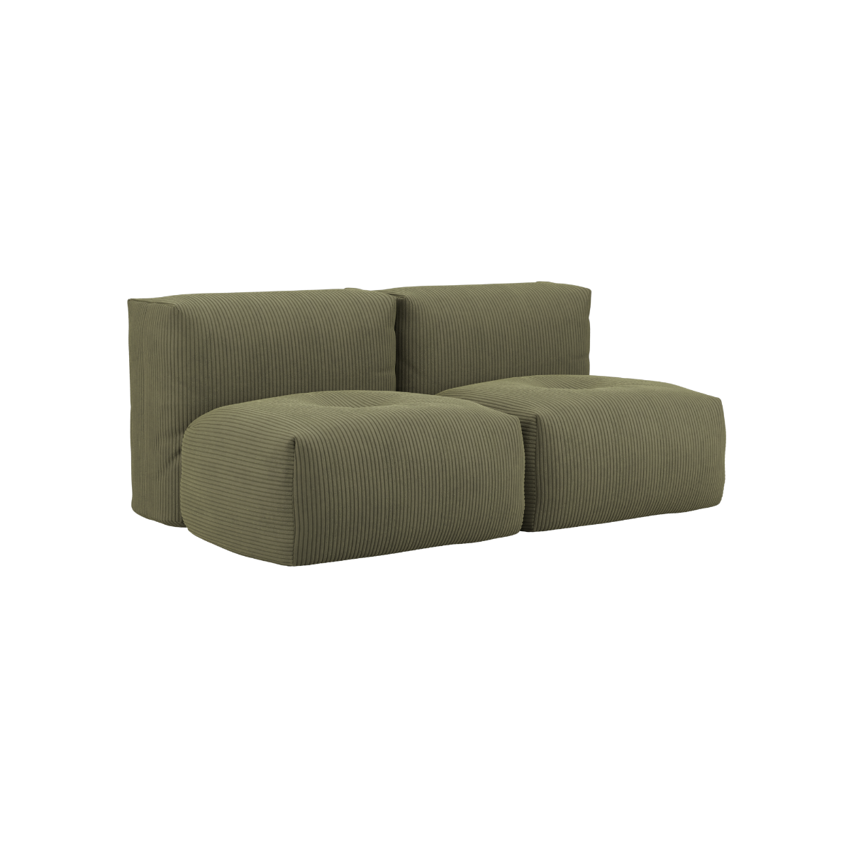 Soft Sofa Indoor 2-personers sofa i olivengrønt corduroy stof med bløde former og lav ryg.