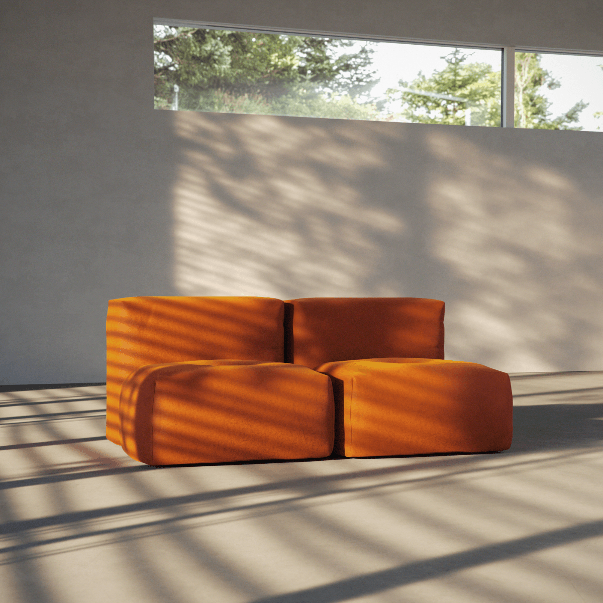 Orange Jaquard Soft Sofa Indoor 2-seater with soft, modular design and low backrest.
