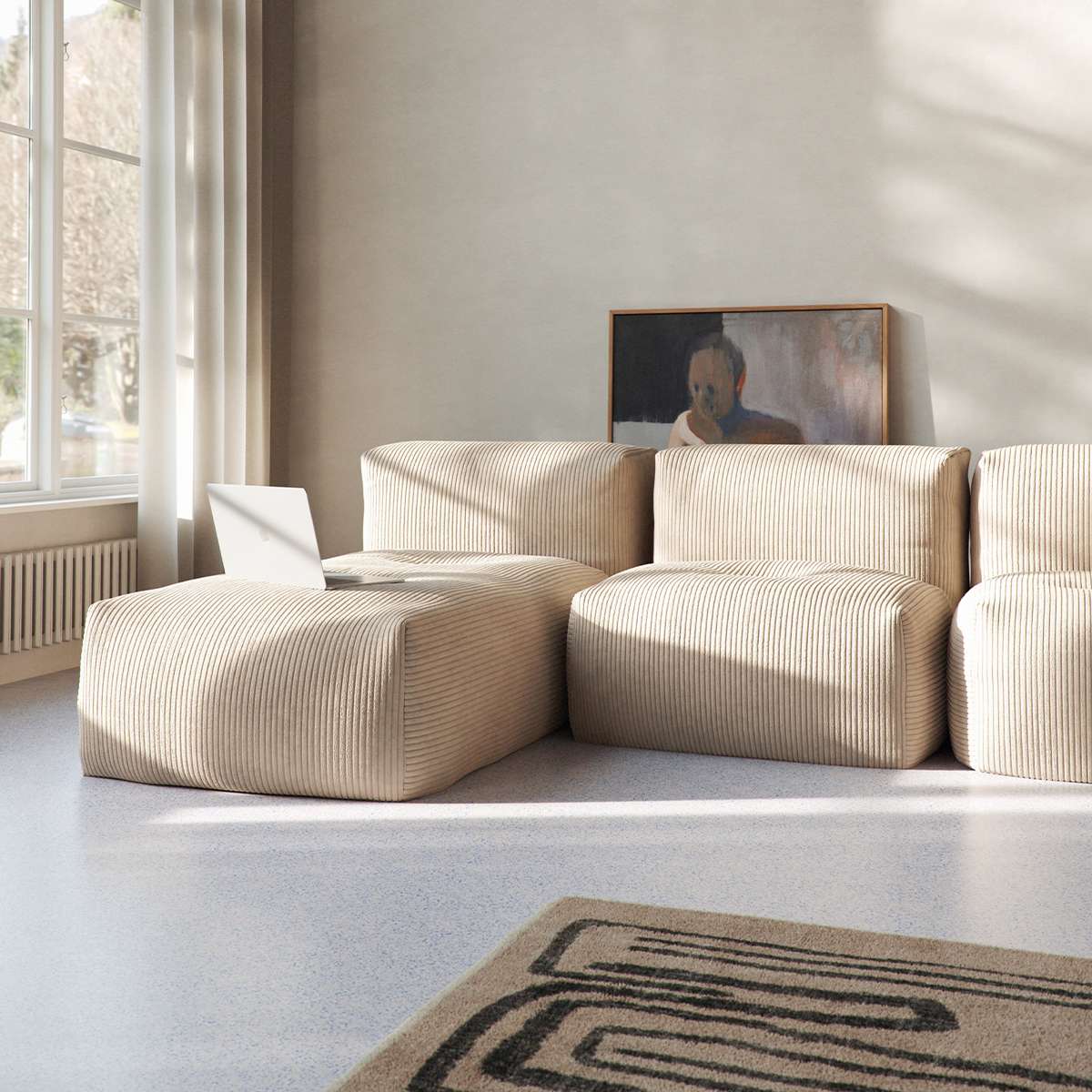 Soft Sofa Indoor - 3 Seater w/ Lounger | Soft Sofa Indoor - 3 Seater w/ Lounger - Corduroy Beige | SACKit