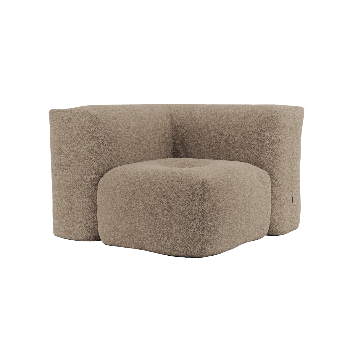 Soft Sofa Indoor hjørnesofa i blødt Teddy Beige stof uden stel, modulær og indendørs brug.