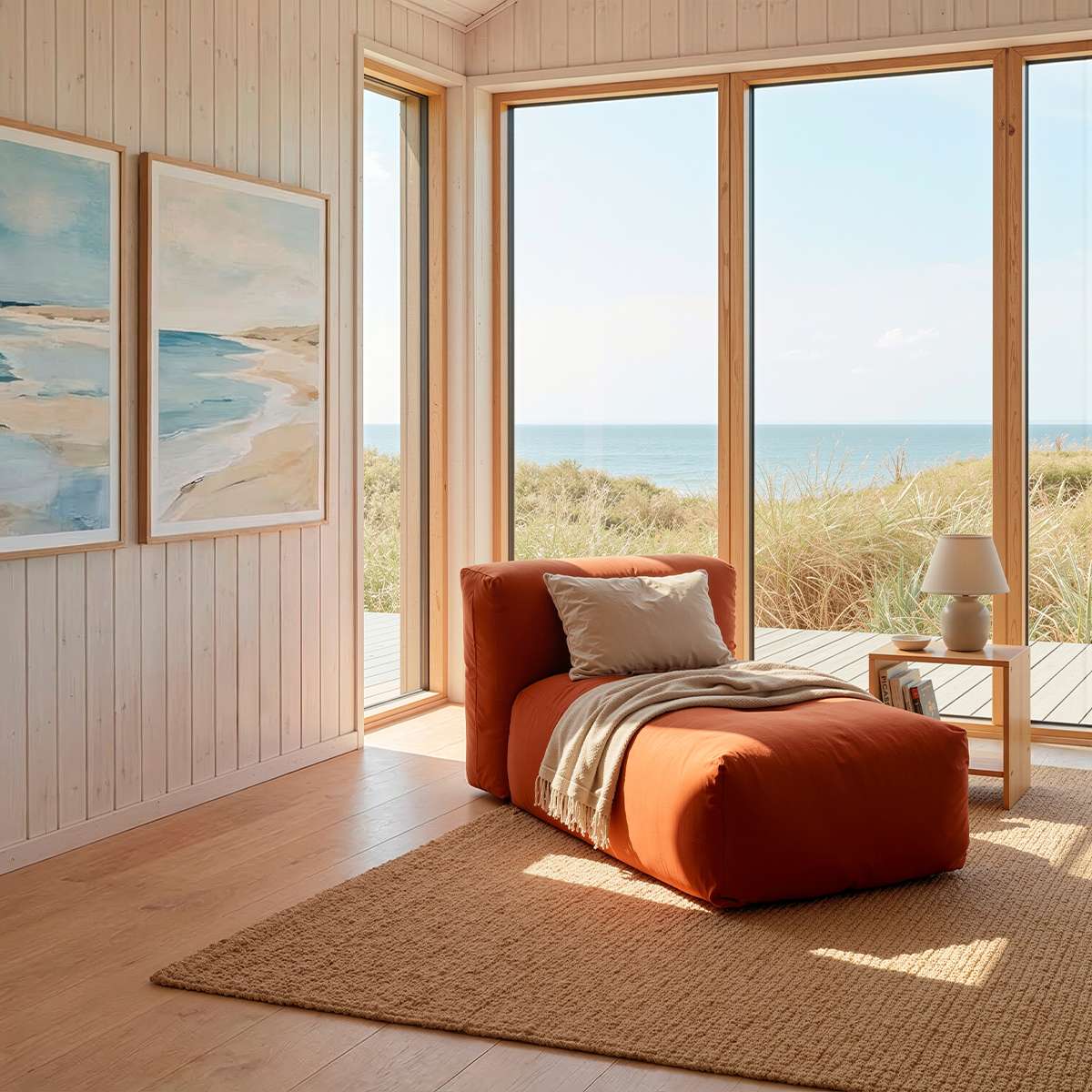 Soft Sofa Indoor Lounger i orange Jaquard stof med bløde former og modulært design.