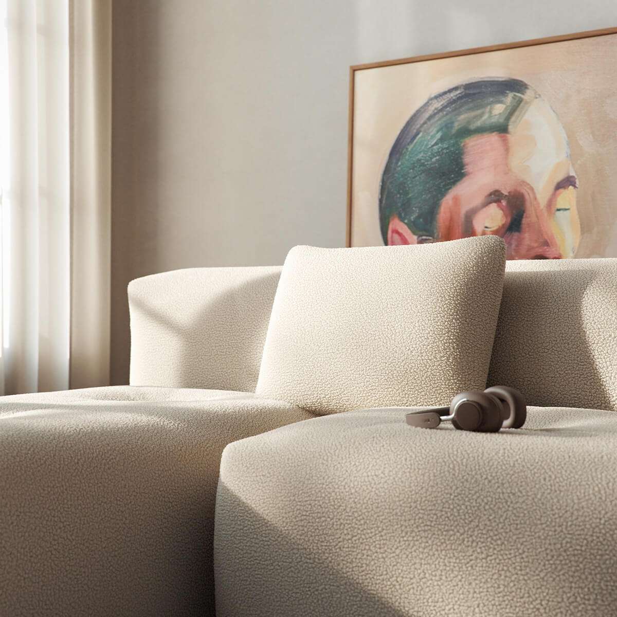 Rektangulær pude i Teddy Beige tekstil til Soft Sofa Indoor med blødt koldskumfyld.