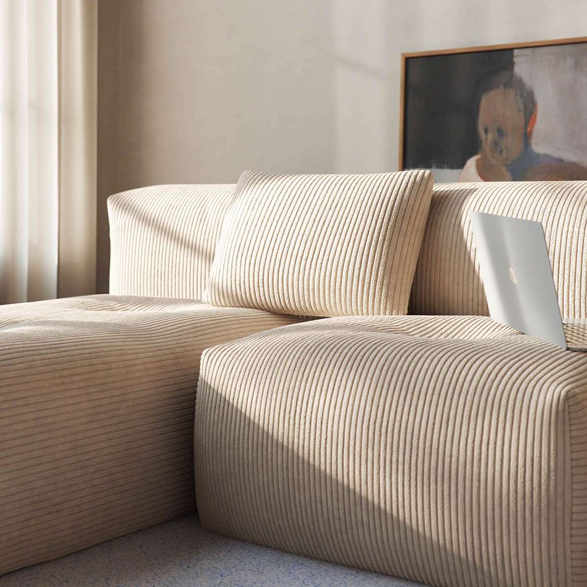 Rektangulær pude i Teddy Beige polyester, blød og støttende til Soft Sofa Indoor.