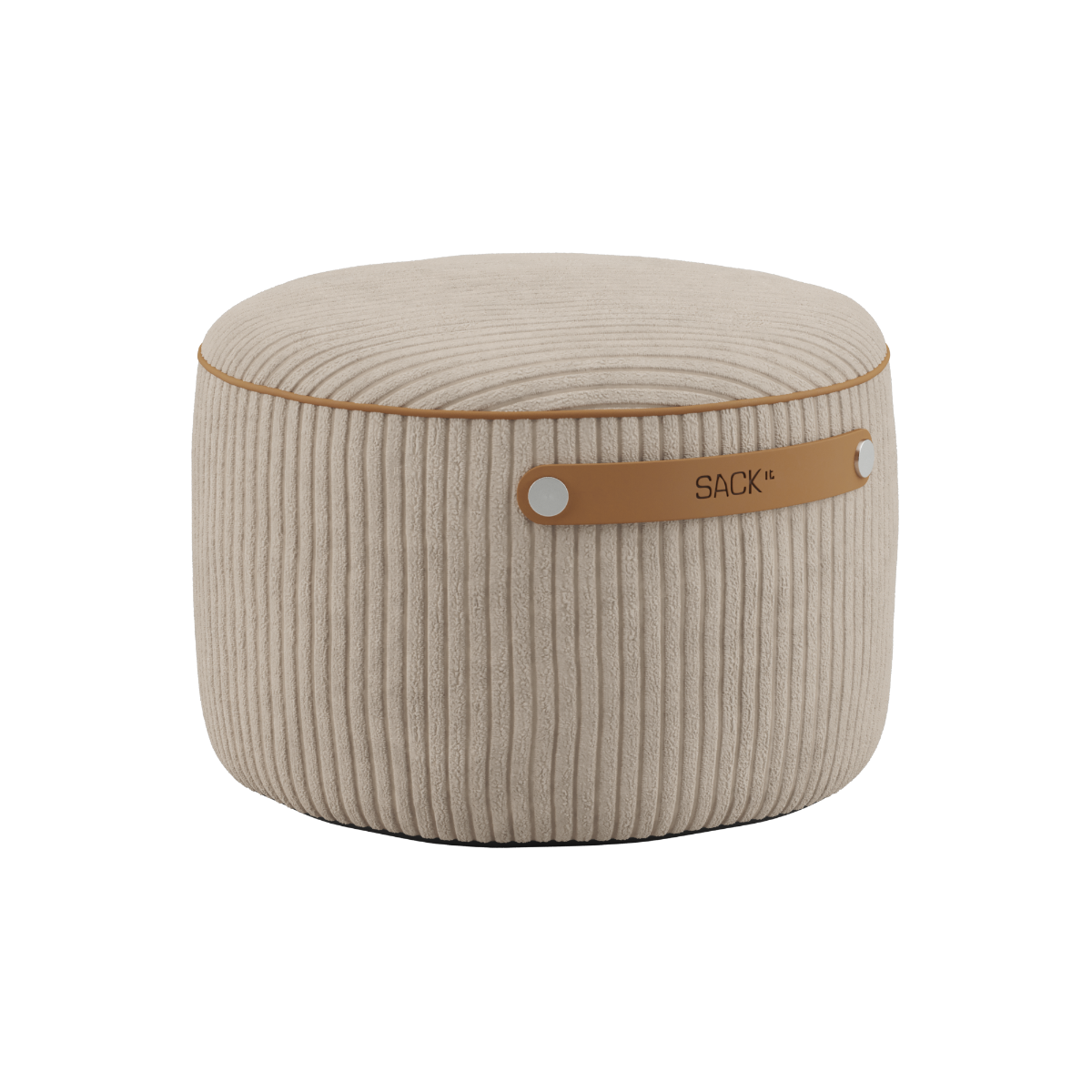 SACKit Pouf Indoor i beige kordfløjl med rund form og blødt skumfyld.
