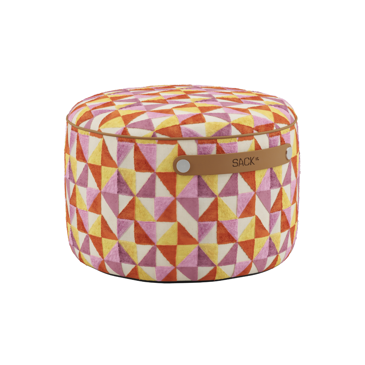 Rund SACKit Pouf Indoor i Levanka tekstil med blødt skumfyld og skridsikker bund.