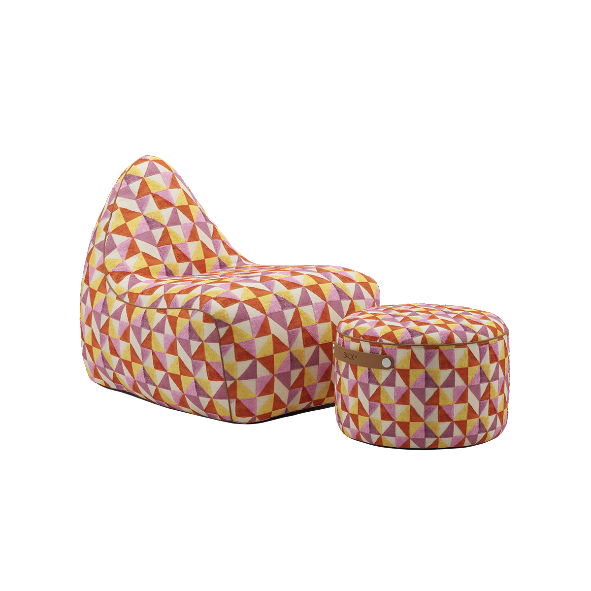 SACKit Chair & Pouf Indoor i blødt stof, loungestol og puf med fast form og skridsikker bund.
