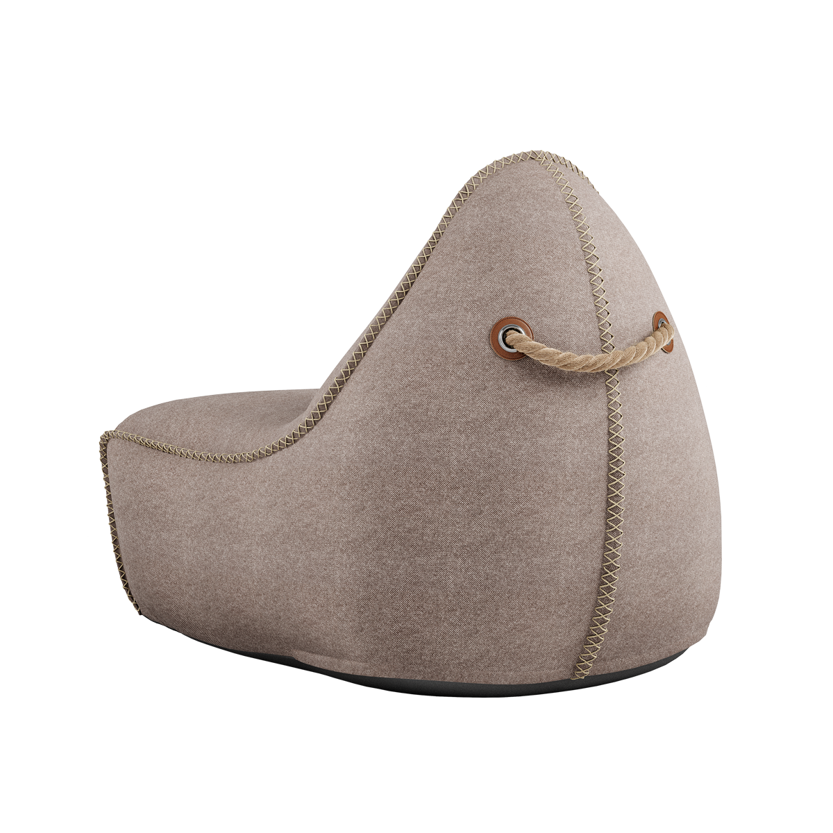 Canvas Lounge Chair og puf i petrol farvet canvas stof med håndsyede hørsting, indendørs loungesækkestol.