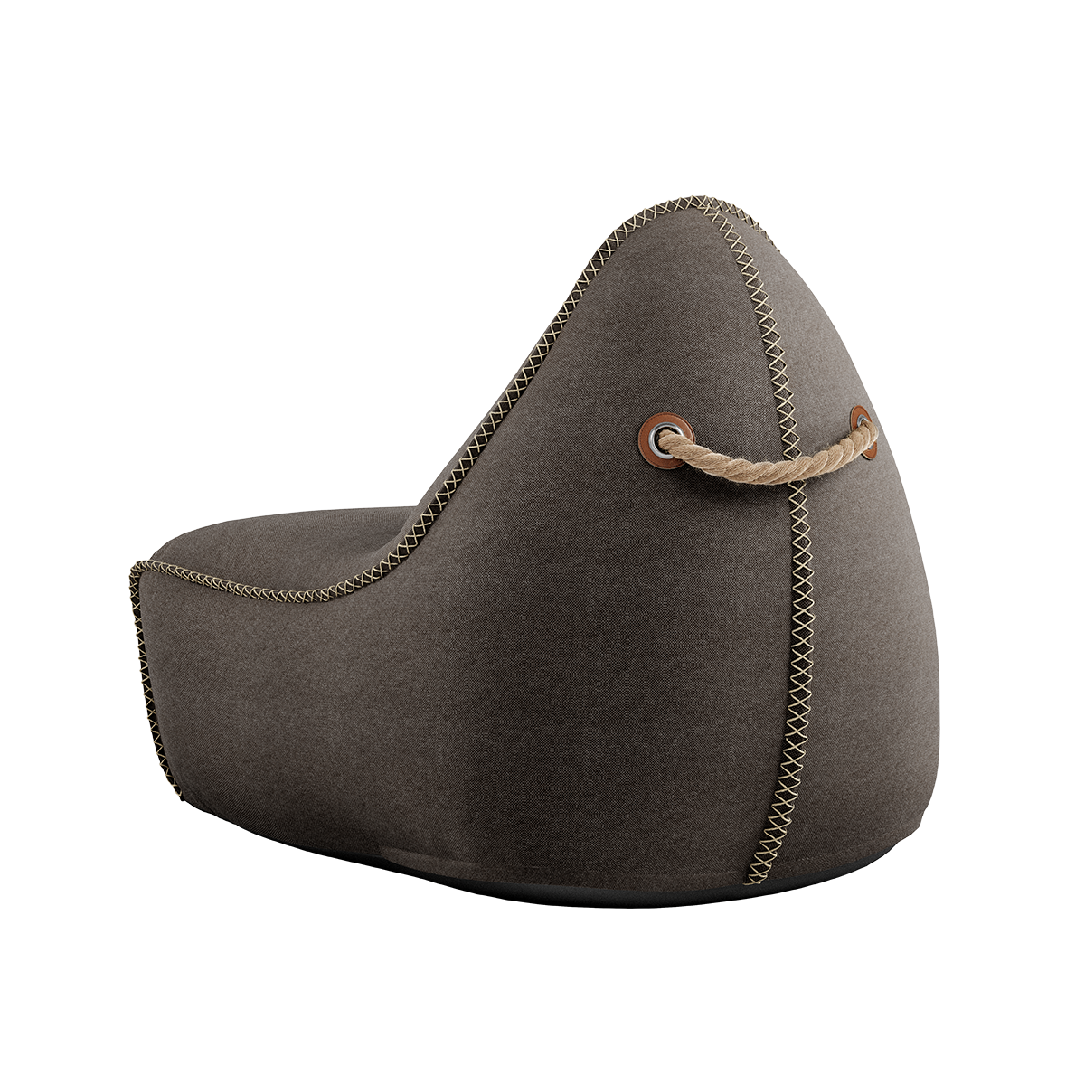 Canvas Lounge Chair og puf i petrol canvas stof med håndsyede sting, indendørs sækkestol og puf.