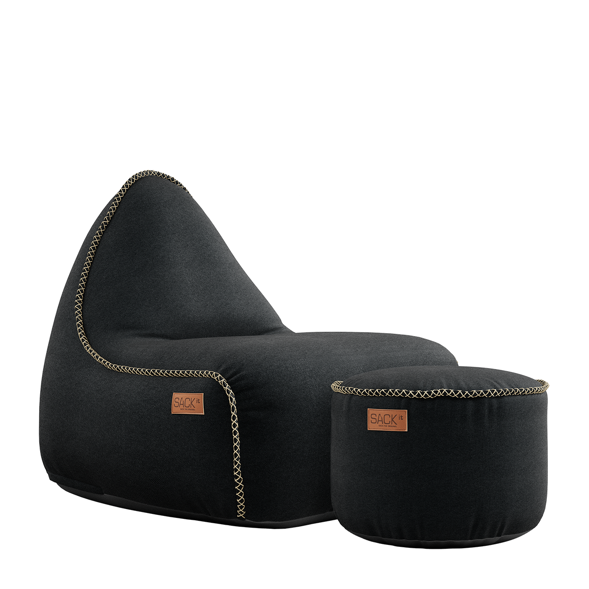 Sort Canvas Lounge Chair og puf i slidstærkt canvasstof med formstabilt design og hørsting.