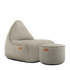 Cobana Lounge Chair og Pouf i Kirra Sand farve, sækkestol med ryglæn og rund puf i slidstærkt stof.