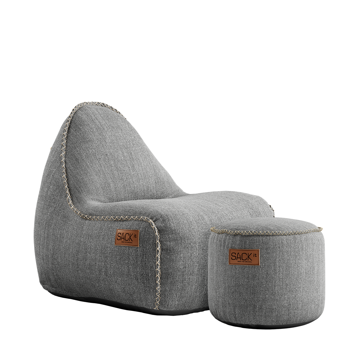 Cobana Junior Lounge Chair og puf i sand melange farve med formstabilt design og håndsyede sting.